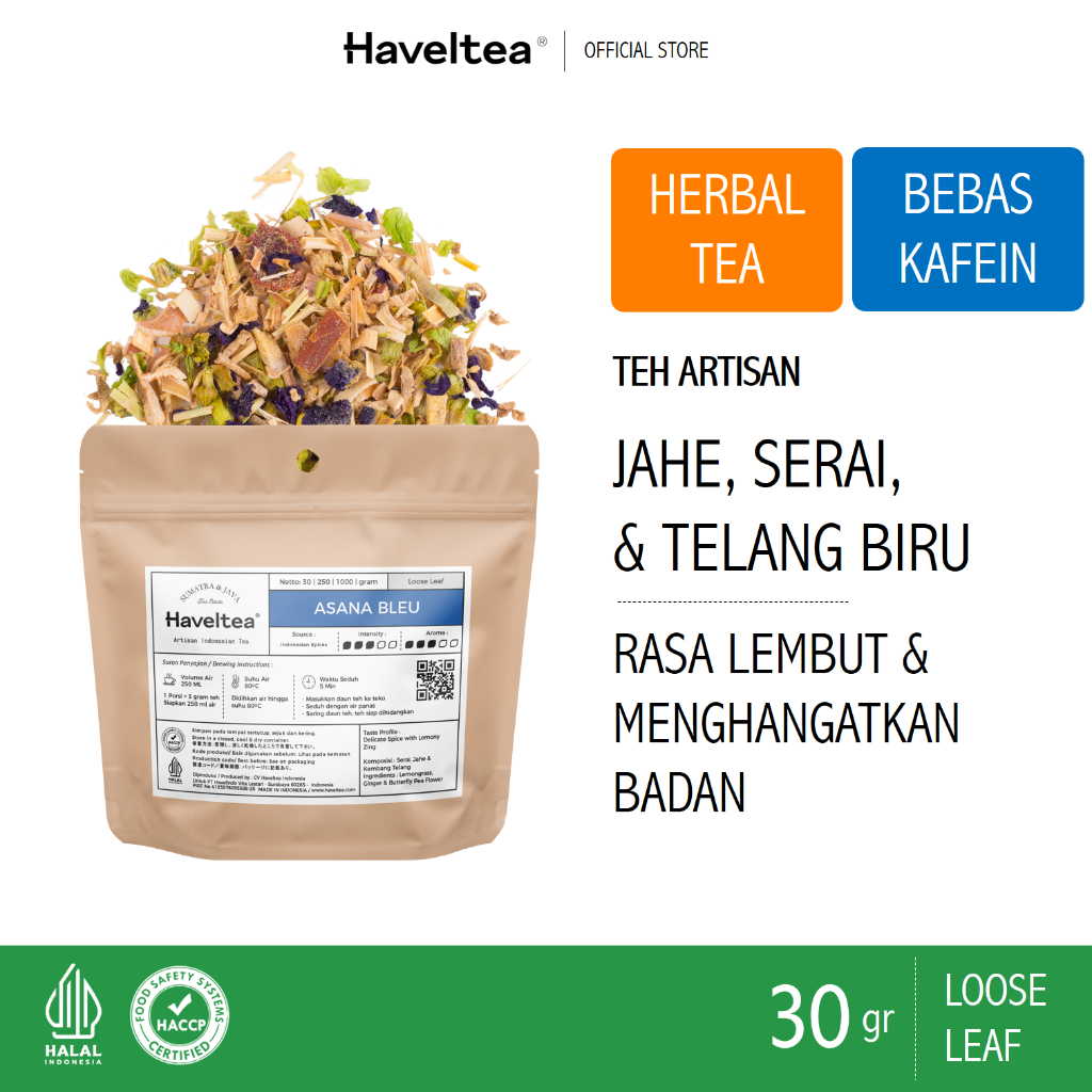 

ASANA BLEU | Small Pouch | Haveltea | Tisane Kembang Telang & Jahe Herbal | Loose Leaf