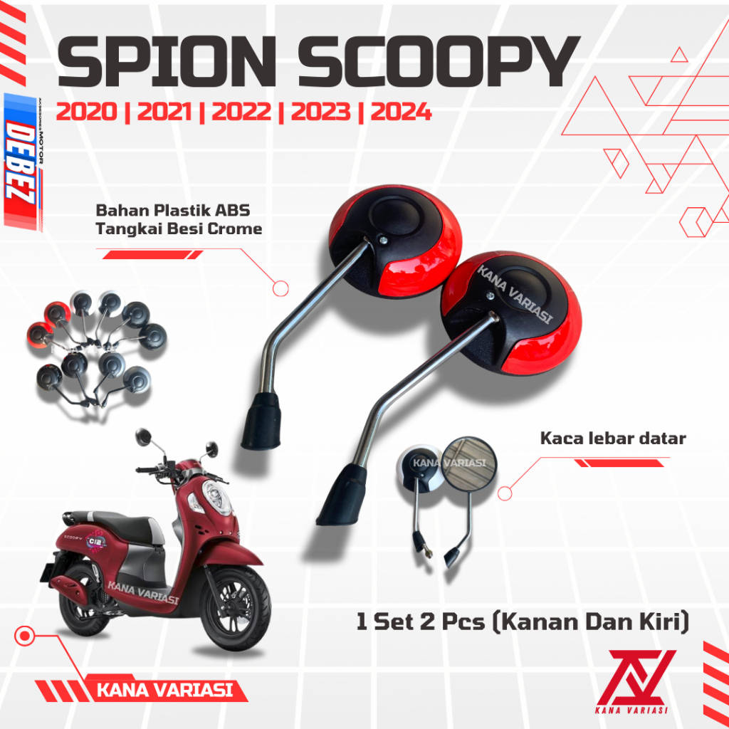 Spion Scoopy Original Variasi Tangkai Chrome Dan Hitam Panjang 2019 2020 2021 2022 2023 2024