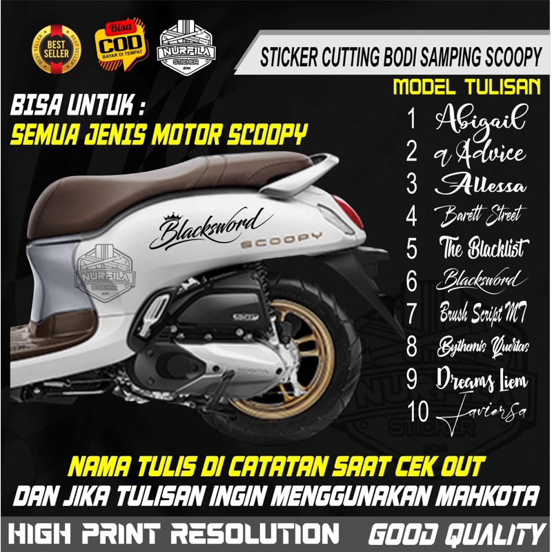 STICKER CUTTING NAMA MOTOR SCOOPY ALL TIPE