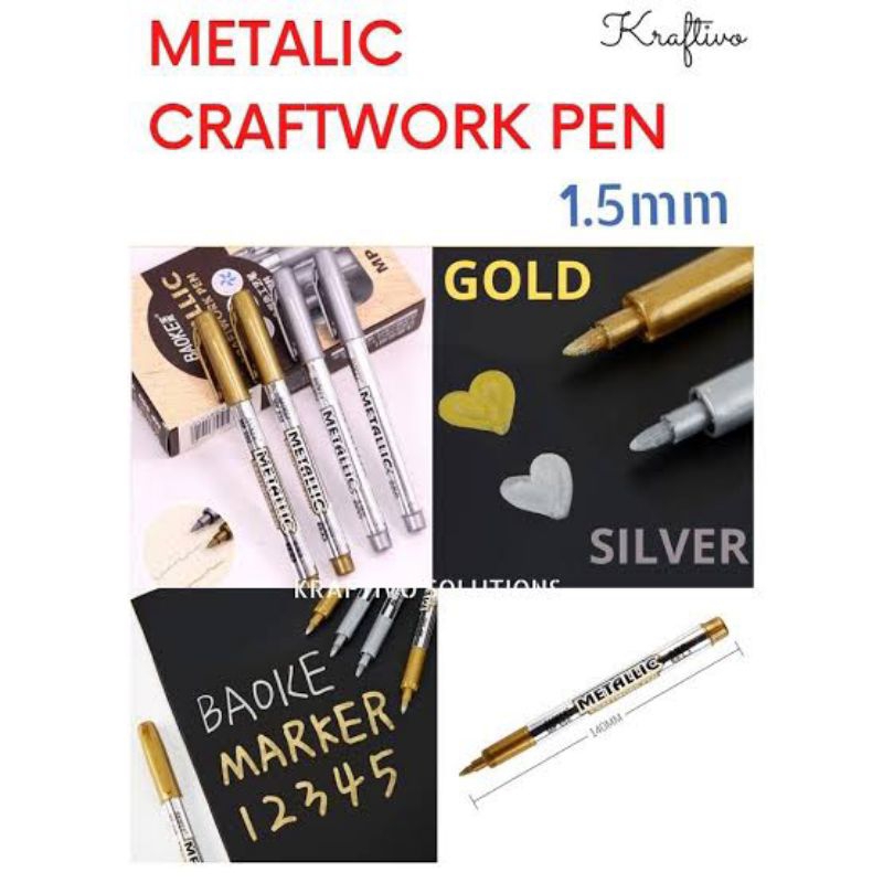 

BAOKE MP550 METALLIC CRAFTWORK GOLD SILVER SEMI PERMANENT MARKER SPIDOL EMAS PERAK