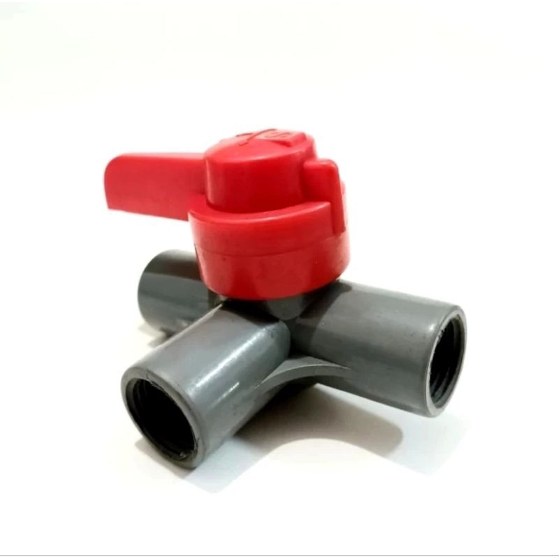 Ball Valve 1/2 inch Drat Dalam 3 Way - Ball Valve PVC 1/2" Cabang 3 - Ball Valve Stop Kran Keran PVC