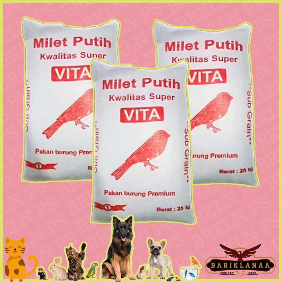 MILET PUTIH VITA 25KG -  MILET PUTIH VITA MAKANAN BURUNG KEMASAN 25KG