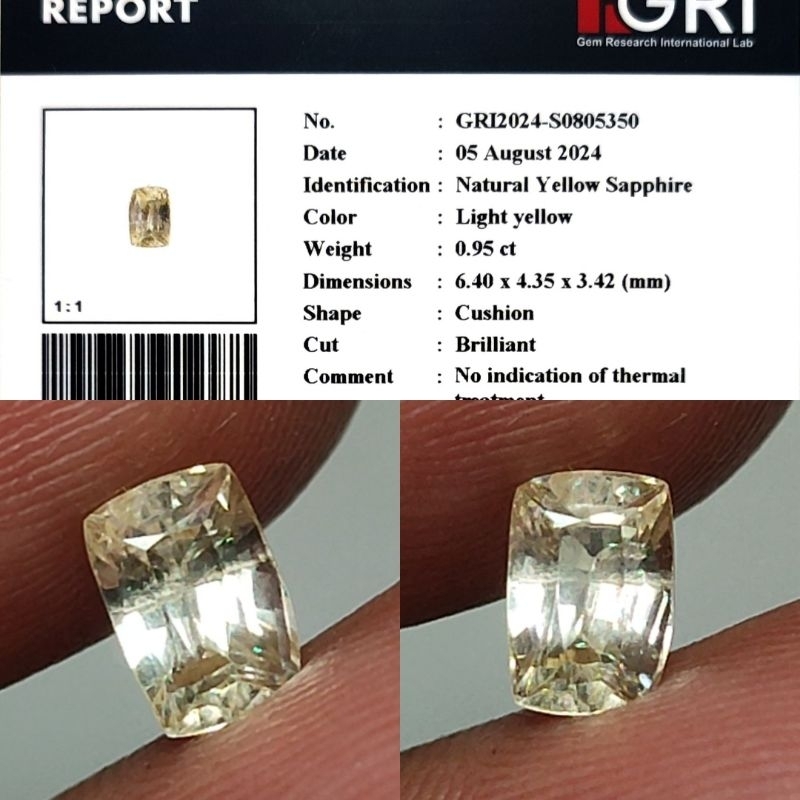 Natural Yellow Sapphire Srilanka No Heated Almost 1ct GRI Material Crystall Full Luster Gemericik