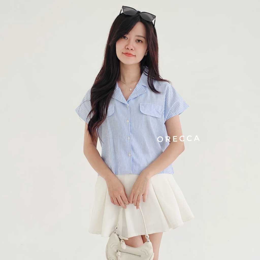 Sorella - Mizuki Top Atasan Tangan Pendek Wanita Salur Garis