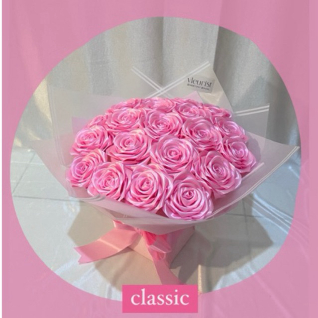 satin rose bouquet | buket bunga pita satin | buket mawar satin | buket mawar | buket anniversary | 