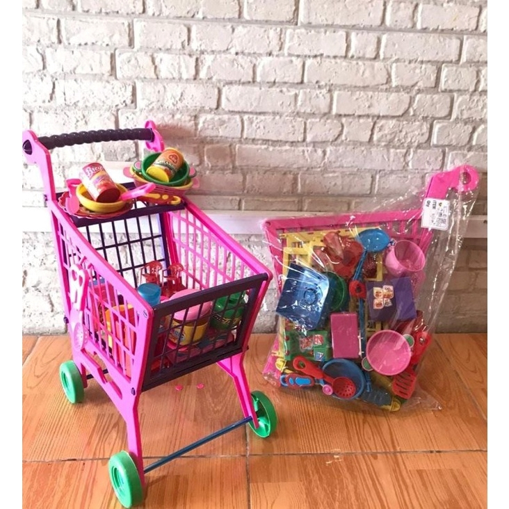 MAINAN ANAK TROLI BELANJA LENGKAP ISI MASAKAN TROLLEY STROLLER KERANJANG MASAK MASAKAN BESAR