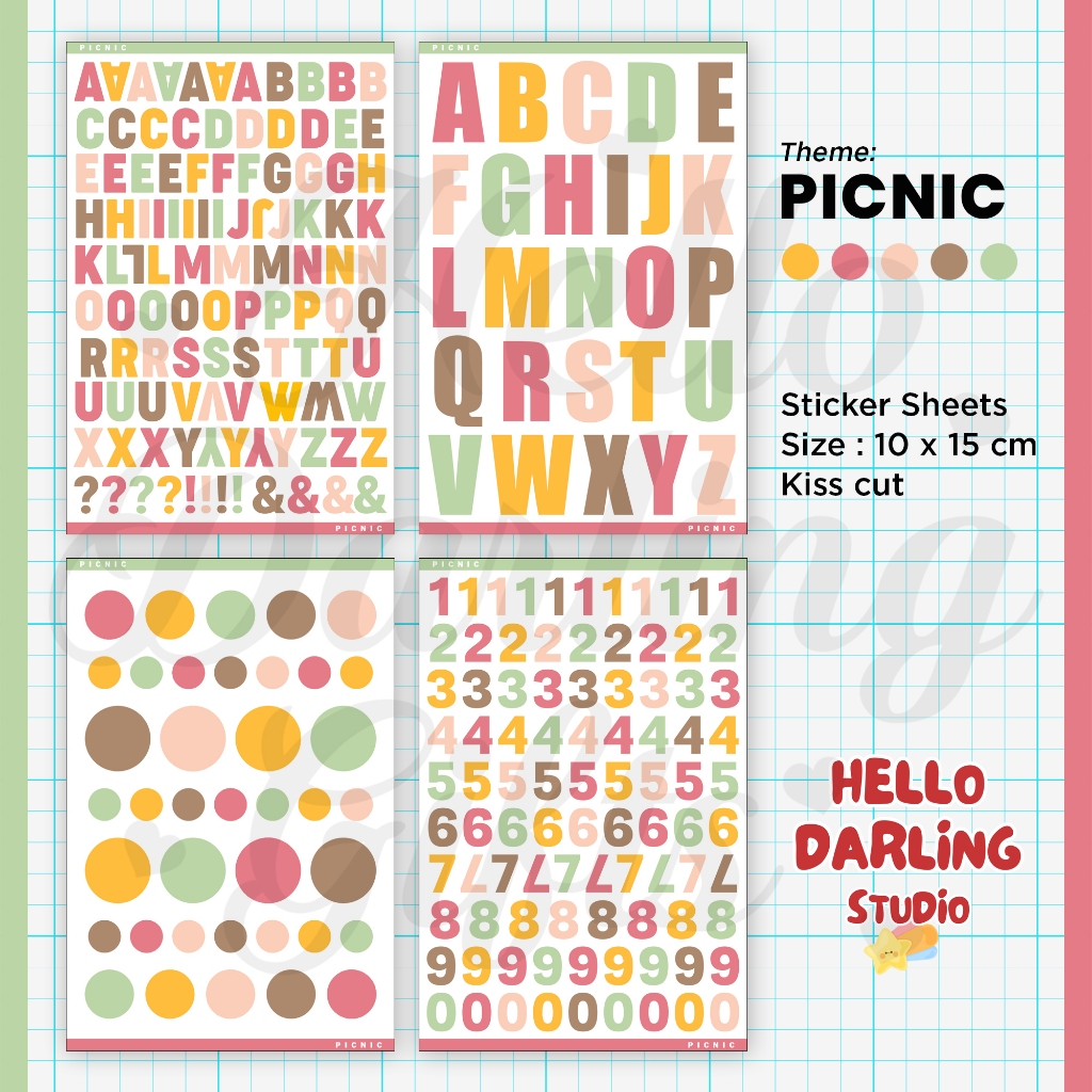 

Sticker Jurnal Deco Tema PICNIC. Alphabet Sticker Sheet Journaling Scrapbook Deco. Kiss Cut.