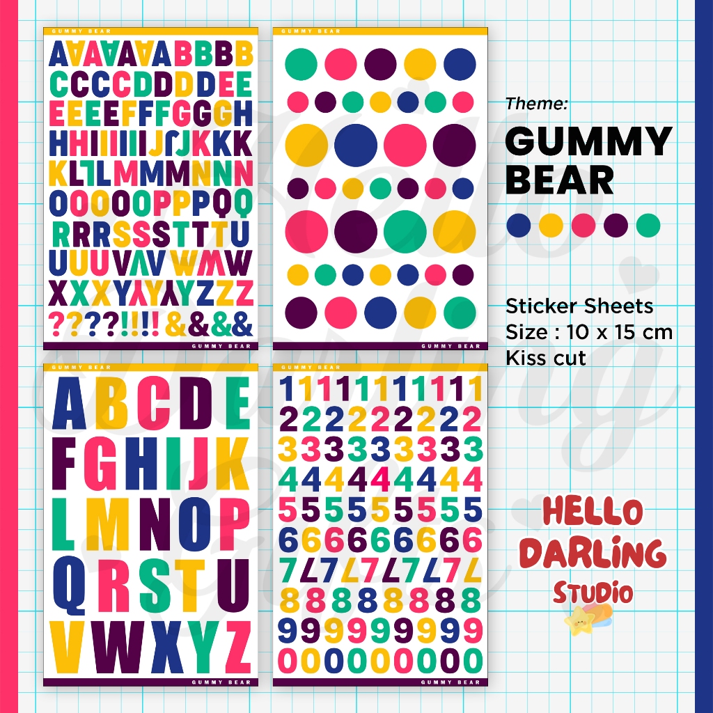 

Sticker Jurnal Deco Tema GUMMY BEAR. Alphabet Sticker Sheet Journaling Scrapbook Deco. Kiss Cut.