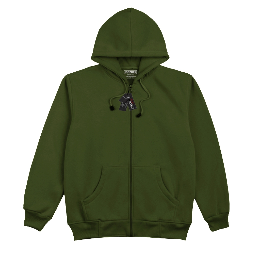 Joozher - Jaket Zipper Distro Unisex Polos Jaket Resleting Hijau Army