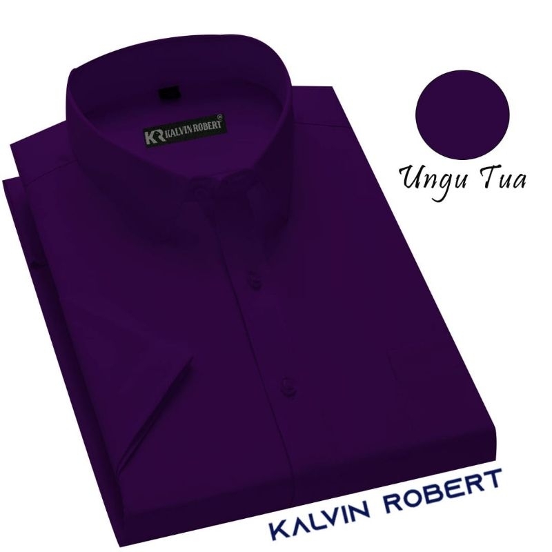 Kemeja Polos Premium Warna Ungu Tua Lengan Pendek