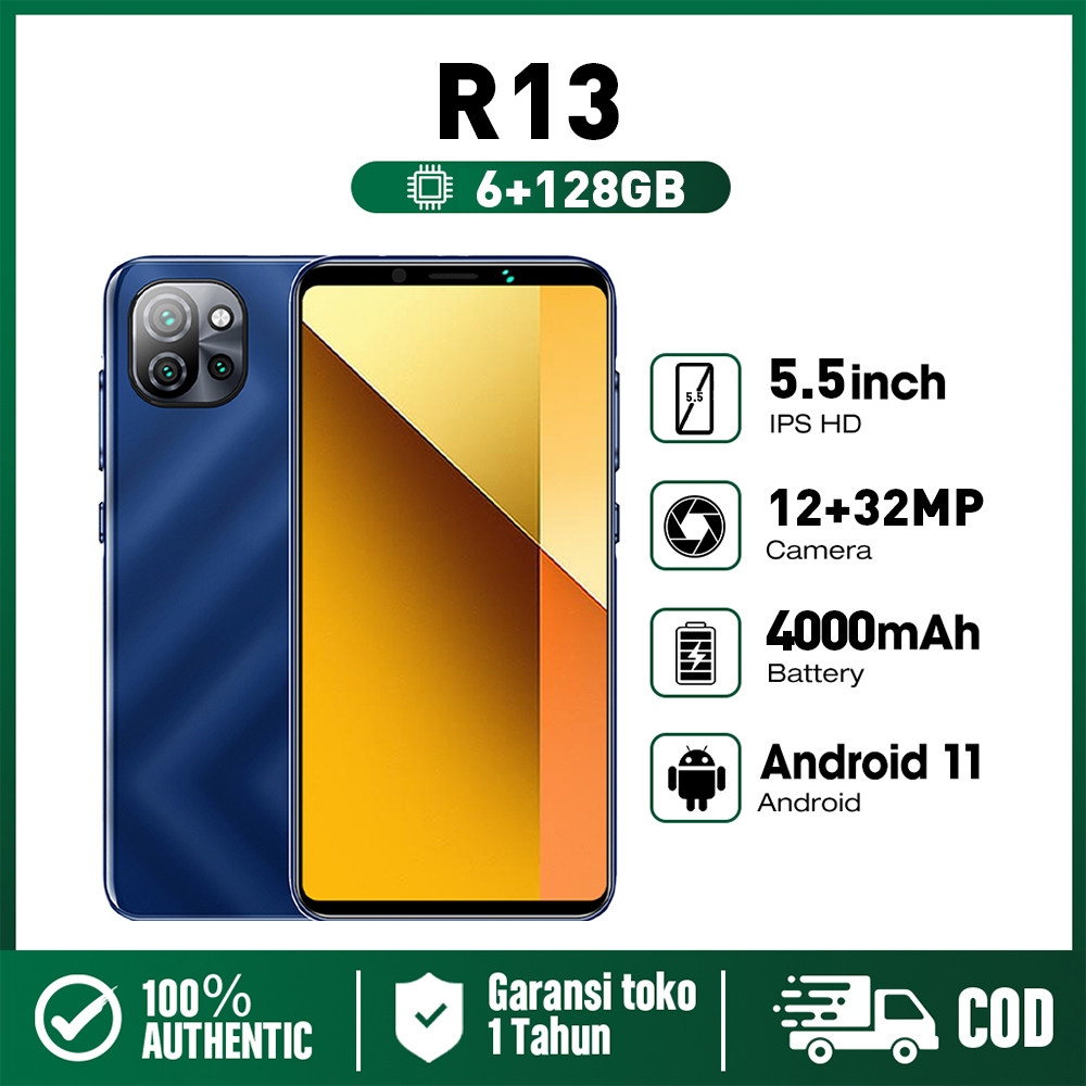 Smartphone R13 Ram 6 128GB 64GB hp murah cuci gudang 12+32MP FHD AI Kamera 4000mAh terbaru 2024 asli