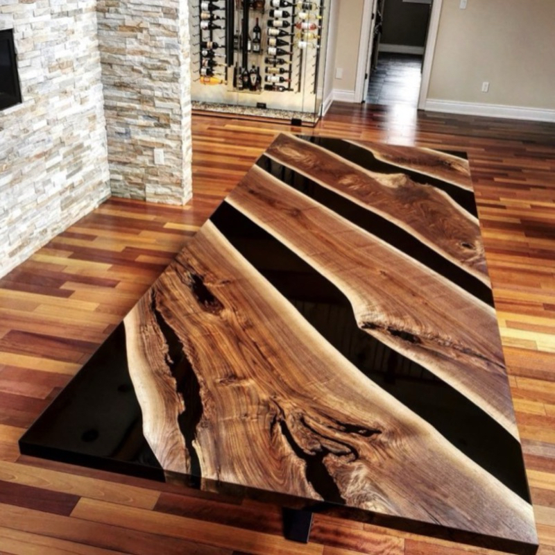 MEJA TREMBESI RESIN / MEJA MAKAN TREMBESI RESIN / MEJA RESIN 2 METER / MEJA RESIN WARNA HITAM