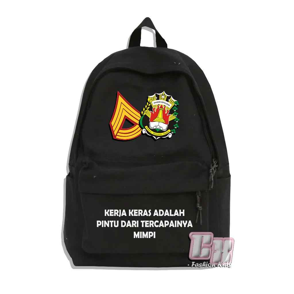 Tas Ransel Remaja Motif Taruna Akpol Akademi Polisi "KERJA KERAS" - Tas Backpack Akpol Tas Custom