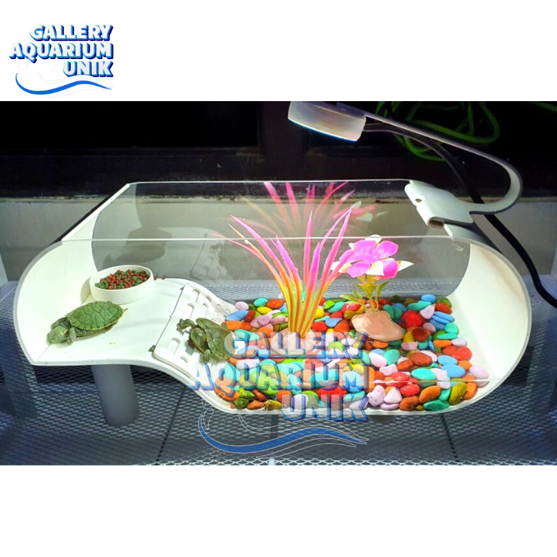 1 Set Aquarium Kura - Kura PVC Lengkap Hiasan Dan Lampu LED 3 Watt