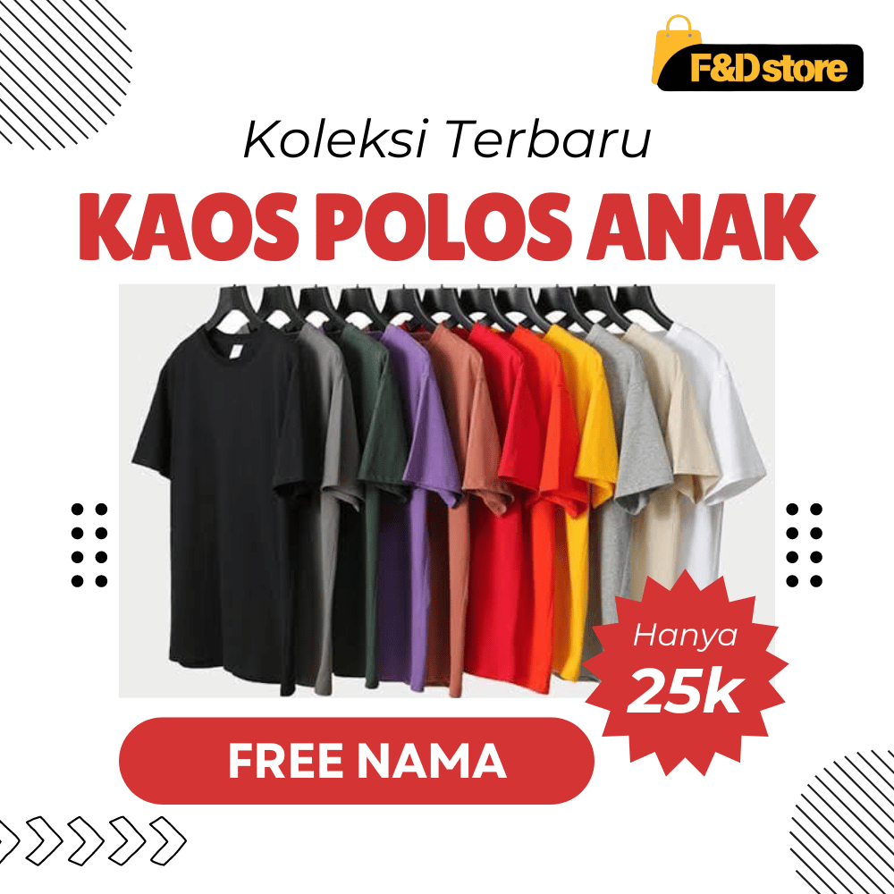 Kaos Polos Langsung Dari Konveksi Produksi Sendiri Anak Usia 1-8 thn Combed 30S FREE NAMA