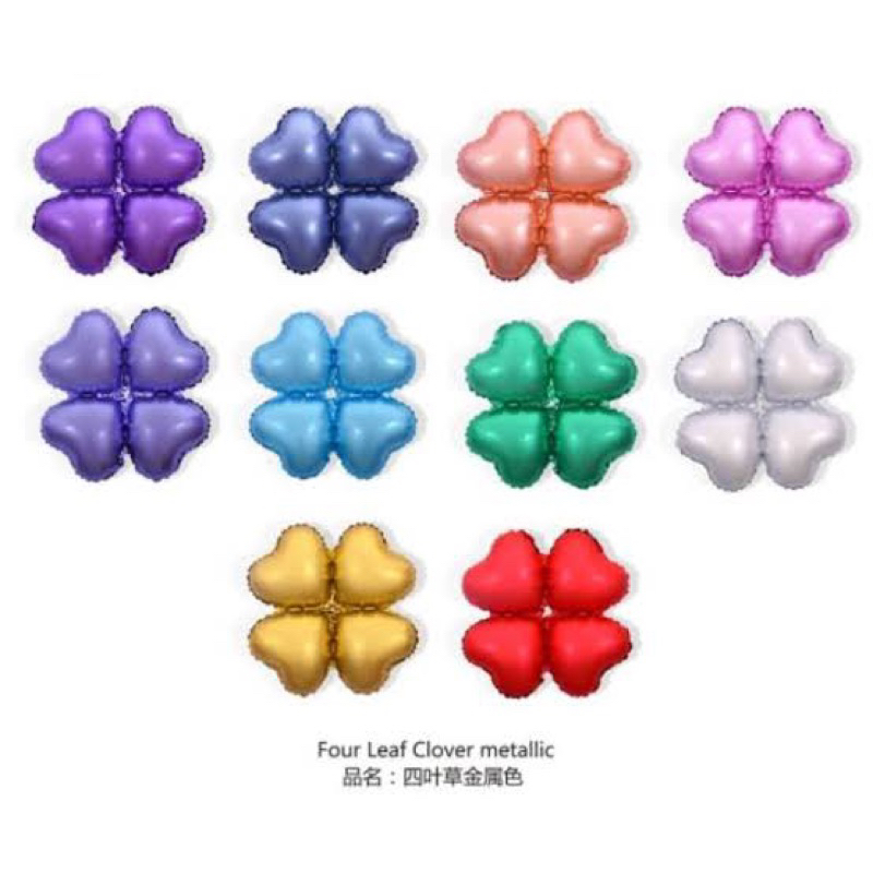 Balon foil bunga clover warna chrome metalik balloon baloon flower semanggi hati love heart cinta lu