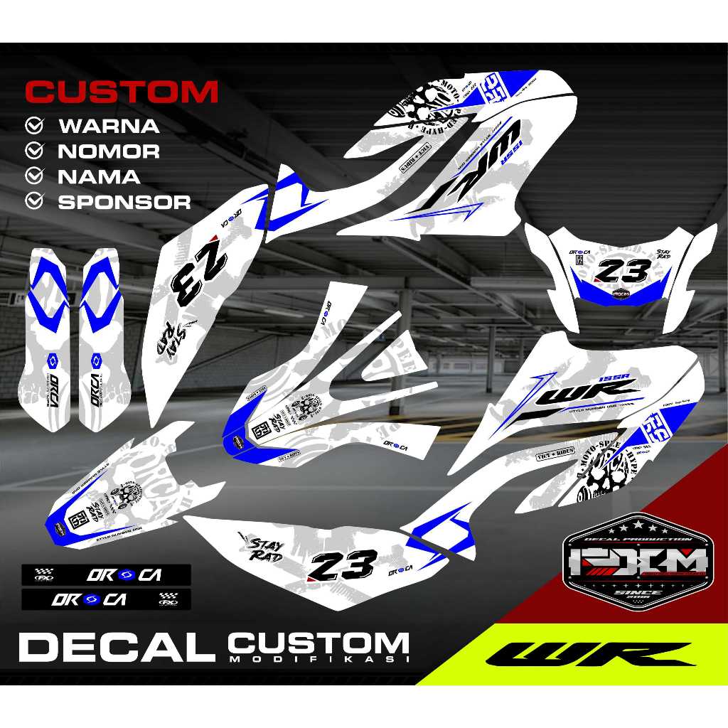 decal wr155 full body SUPERMOTO PUTIH BIRU KEREN (WHITE EDITION) FULL CUSTOM, BEBAS REQUEST, BEBAS D
