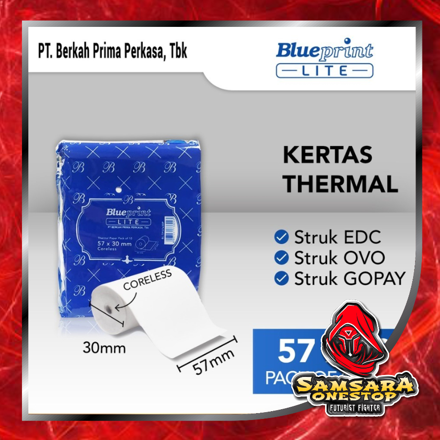 

Kertas Thermal BLUEPRINT Lite 57x30 , Kertas Struk Kasir PPOB 57x30 mm - 10 Roll