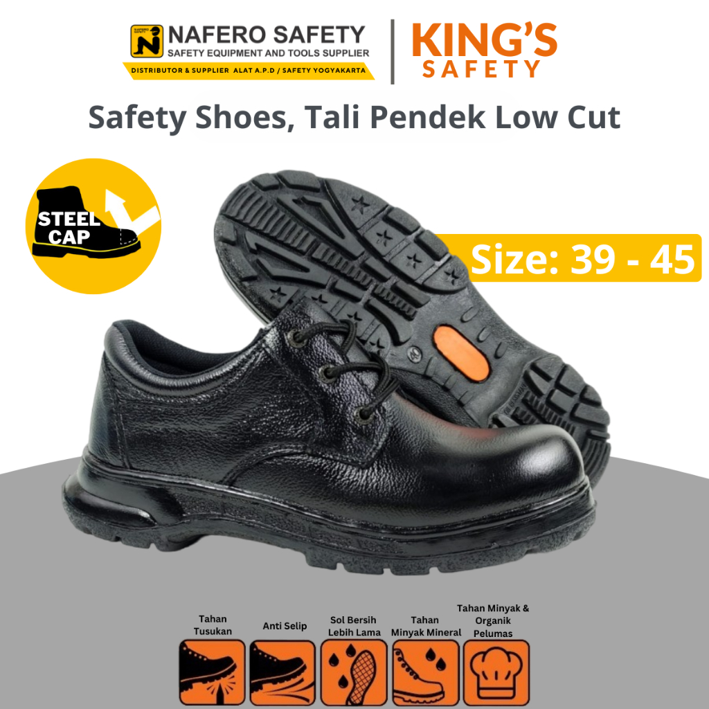 Sepatu Safety Kerja Proyek Work Shoes Kulit Low Cut Tali Ikat KINGS SAFETY Water Oil Resistance