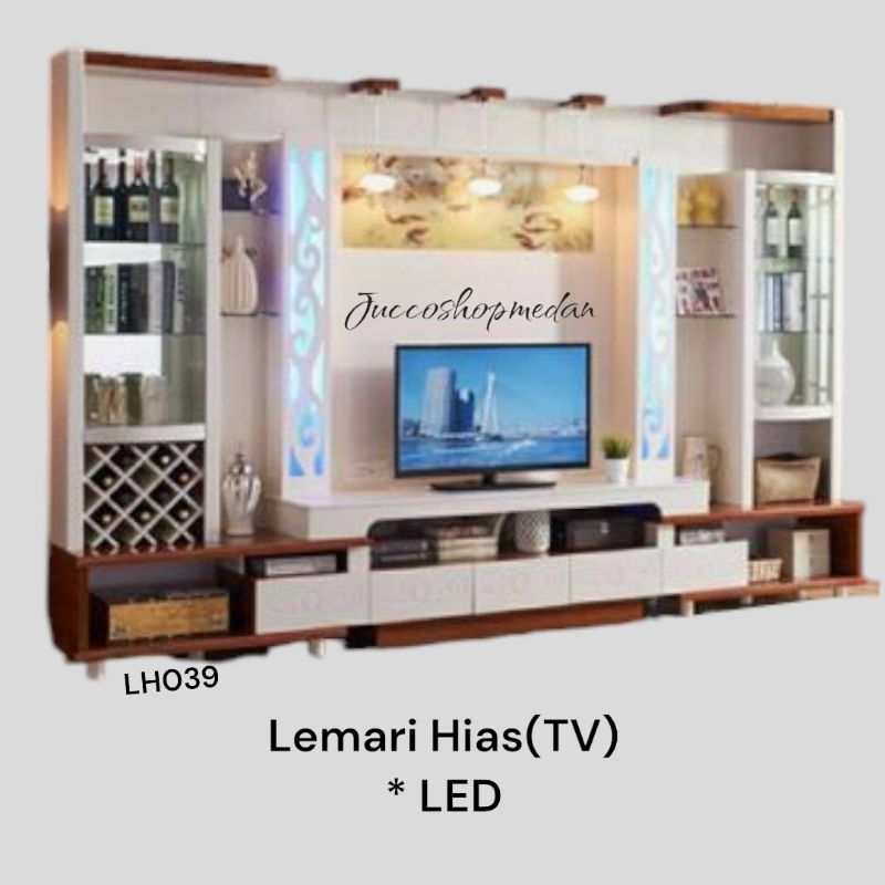[ Jucco ] Lemari Hias Minimalis Import - Buffet TV lampu 300cm - Lemari Pajangan Minimalis - Lemari 