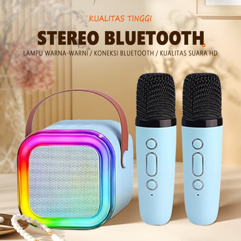 Speaker K12 Speaker Bluetooth Plus 2 Mikrofon Karaoke 1 SET Mesin KTV Mini Rumah KTV Bluetooth Pemut