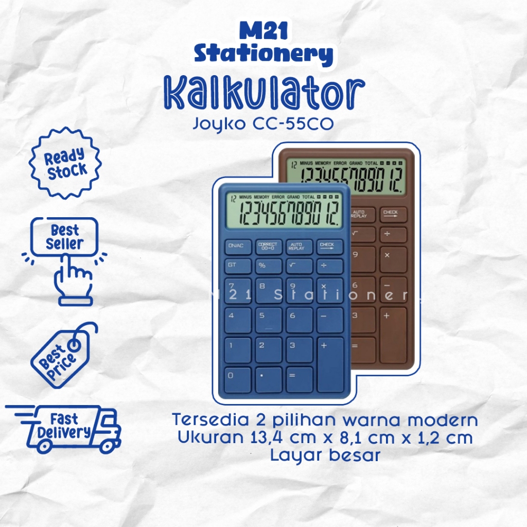 

KALKULATOR JOYKO CC-55CO / CALCULATOR CHECK & CORRECT 12 DIGIT KALKULATOR MINI LUCU AESTETIK DESAIN MINIMALIS MODERN SIMPLE PERELENGKAPAN ALAT TULIS / M21 STATIONERY JOGJA