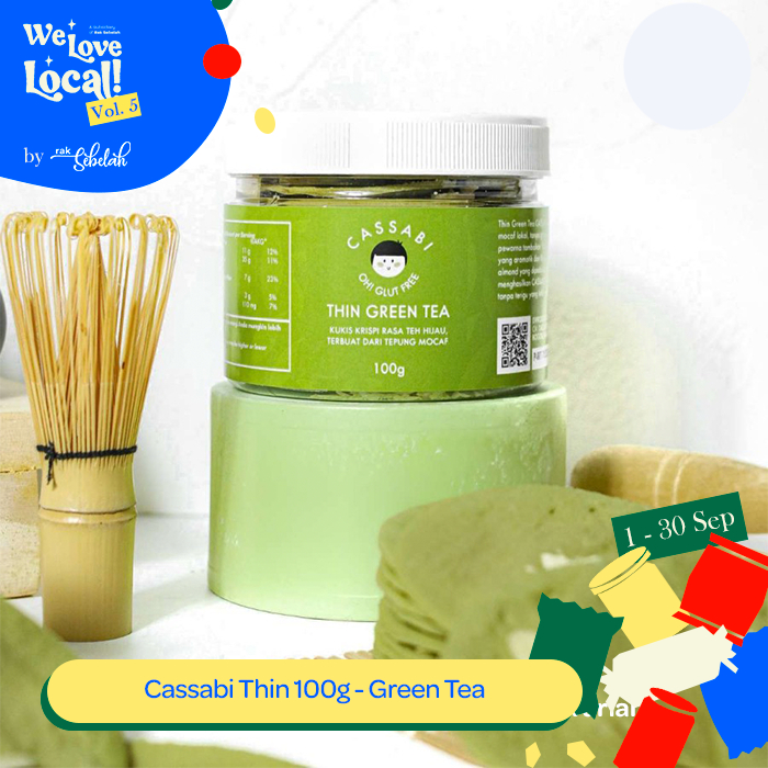 

Cassabi Thin Green Tea Jar 100g - Gluten Free | Healthy Snack | Camilan Manis Sehat | Rak Sebelah