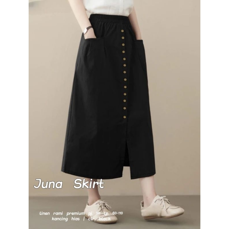 RIMA Rok Skirt Linen Premium Pinggang Full Karet