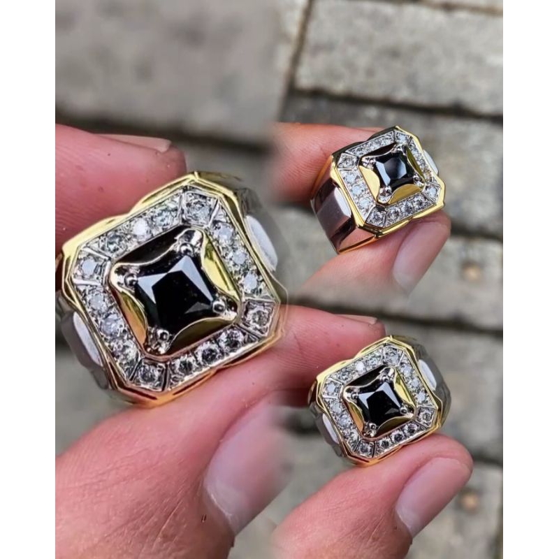 Cincin Berlian Pria Natural Berlian Hitam Asli Original Black Diamond Intan Perak Murah