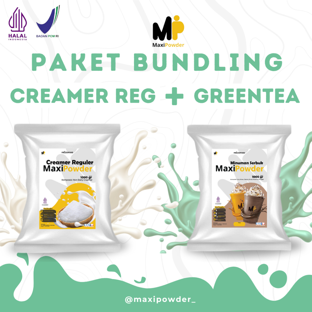 

Bubuk Minuman Rasa Paket Bundling Creamer Reguler + Greentea 1kg / Minuman Termurah Dan Terlaris / MaxiPowder