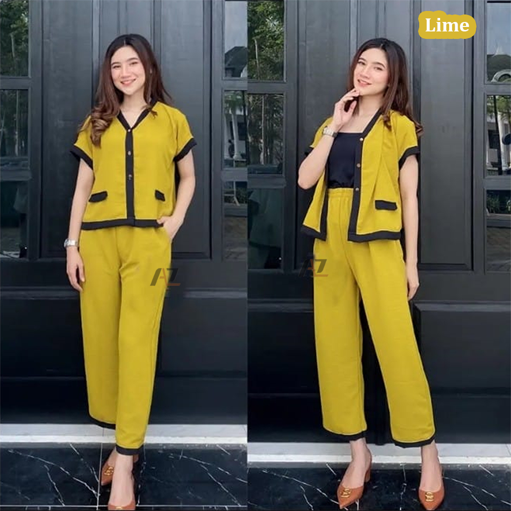 setelan wanita kekinian Lisa One Set Wanita  Lis Style Kancing Depan  Setelan Celana Wanita Kekinian