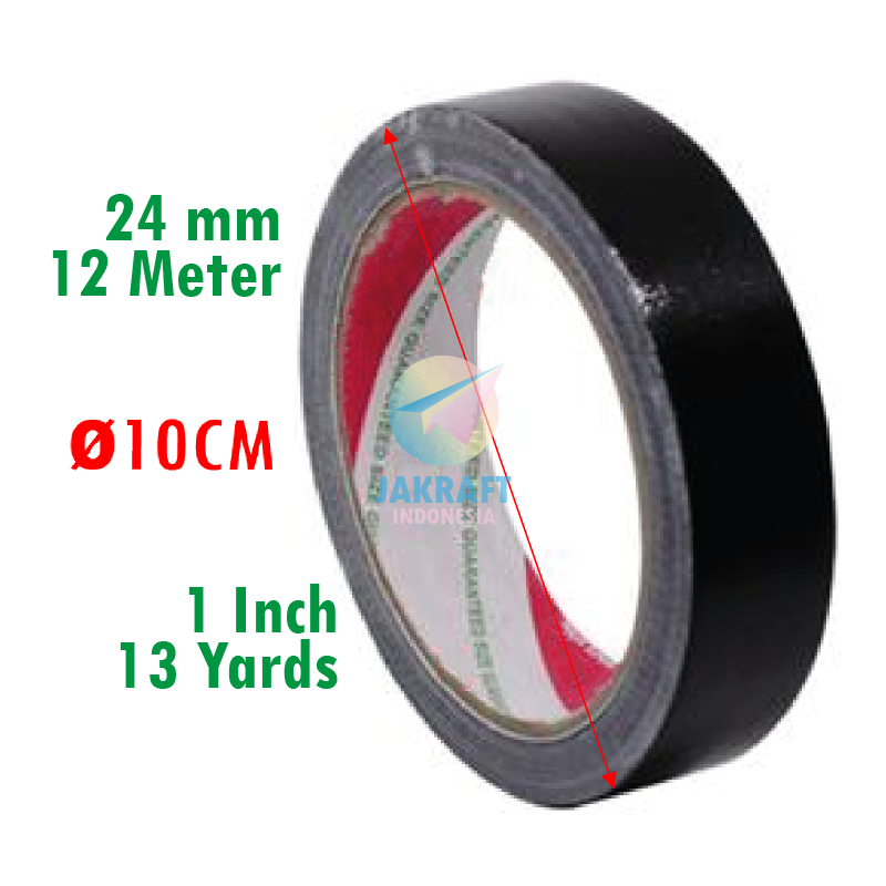 

(1 Roll) Lakban Kain Duct Cloth Tape INOKI 1" Inch 24 mm x 12 Meter (13 Yards) Hitam Black