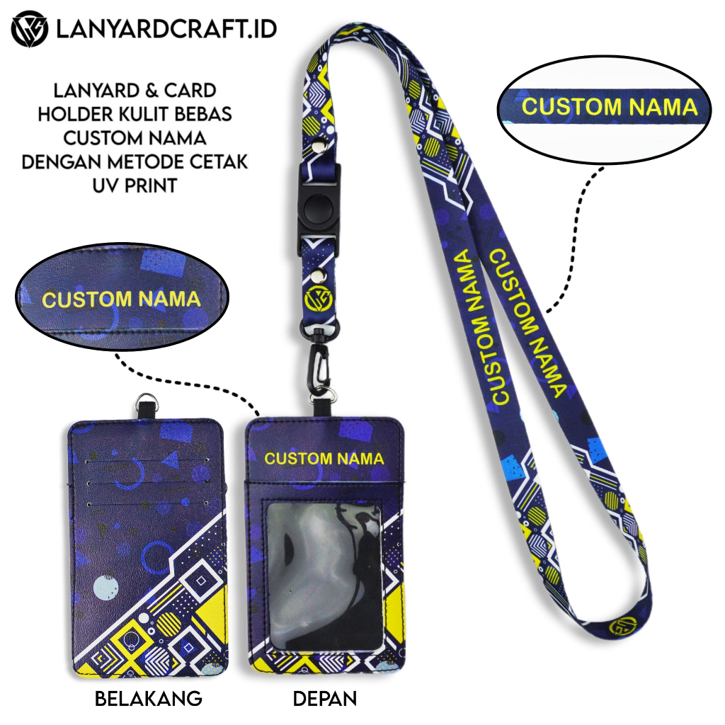 

V1 Id Card Holder Leather Custom + Lanyard Custom Nama Abstract Series Gantungan Tali Lanyard Holder Id Card Kulit UV Print