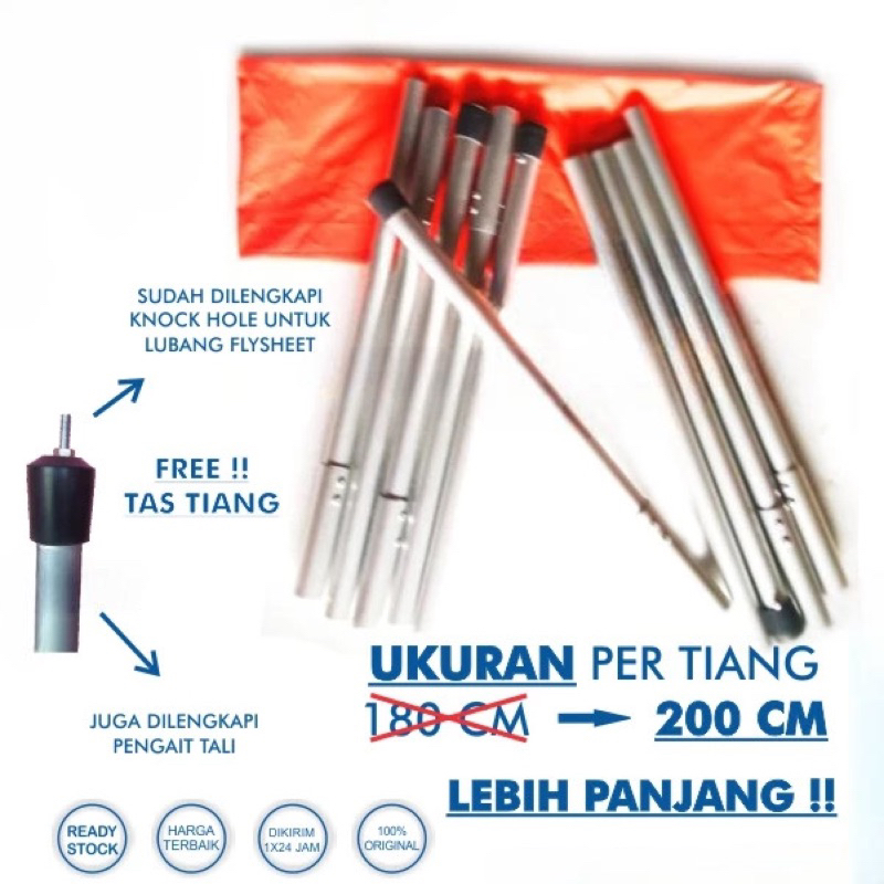Tiang Flysheet Alumunium Tarptent Awning Tenda Mobil Camping Campervan Tarp Tent