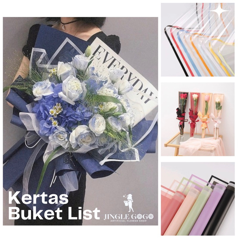 

Kertas Buket Frame Terbaru Cellophane Transparant Hologram & List All Variant Kantong Bunga Transparant / Kertas Warpping Bouquet / Flower Warpping I504