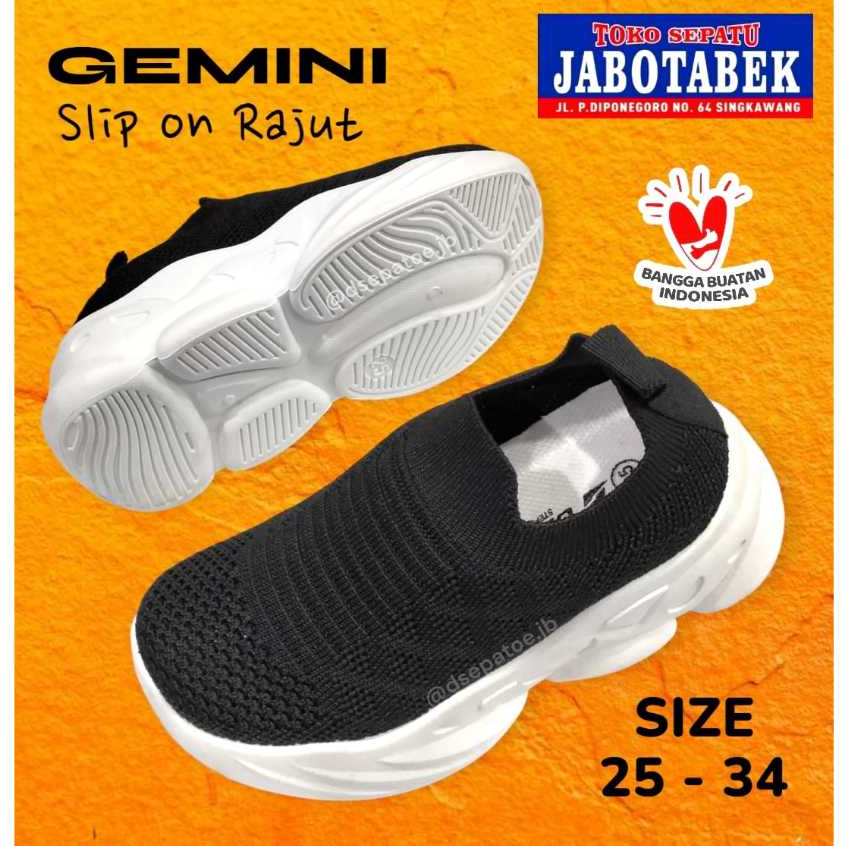 [COD] SEPATU ANAK SLIP ON GEMINI WARNA HITAM PUTIH SIZE 25 26 27 28 29 30 31 32 33 34 UNISEX COWOK C