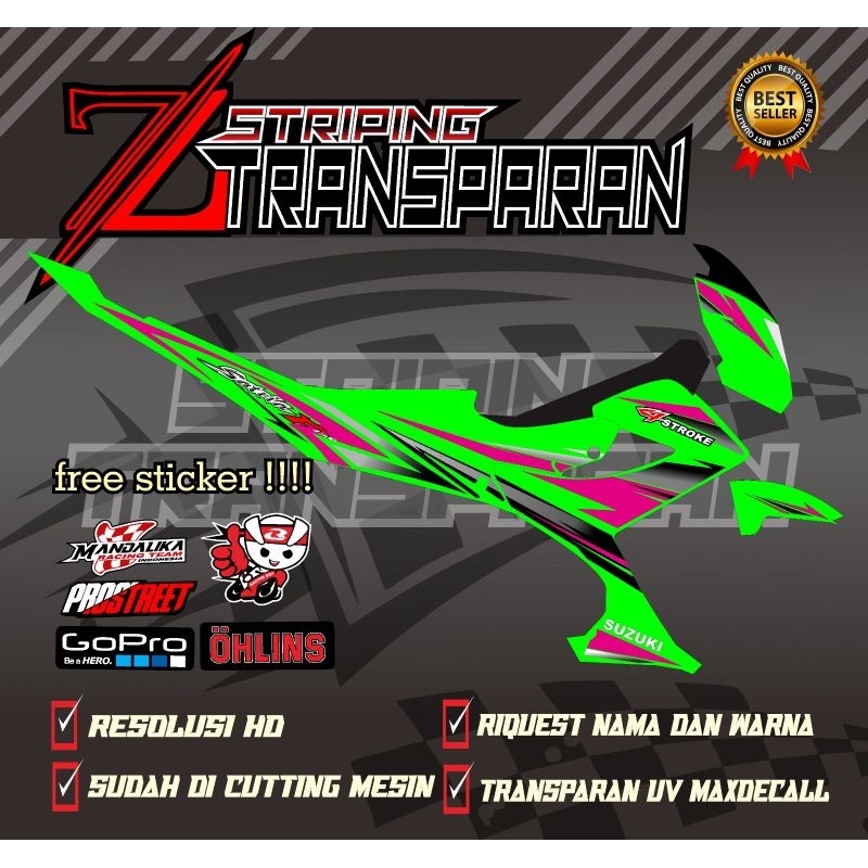 STRIPING SATRIA FU150 FACELIFT Hijau transparan UV MAXDECAL FL12 bisa request