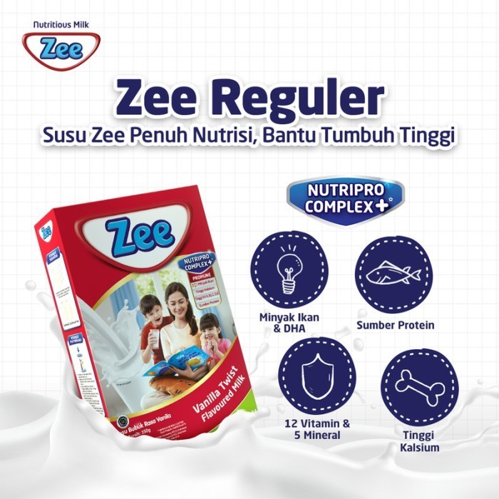 

Zee Reguler Vanilla Twist Milk 340gr (Expired 13 November 2025)