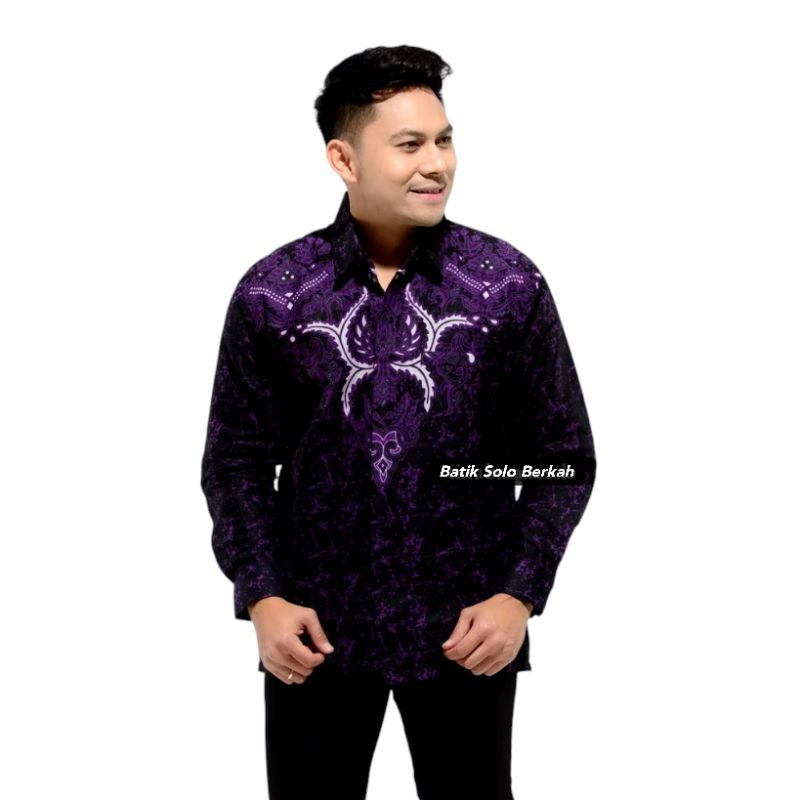 PINAYUNG UNGU Kemeja Batik Pria Full Lapis FURING Bahan Katun HALUS PRIMISIMA Hem Atasan Kemeja Baju