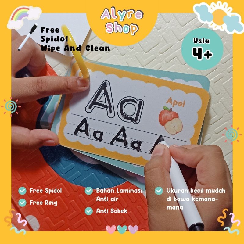 

[ALYRE] Wipe and Clean Tracing Huruf ABC Flashcard Huruf abjad Free Spidol wipe and clean Belajar menulis huruf untuk anak usia prasekolah