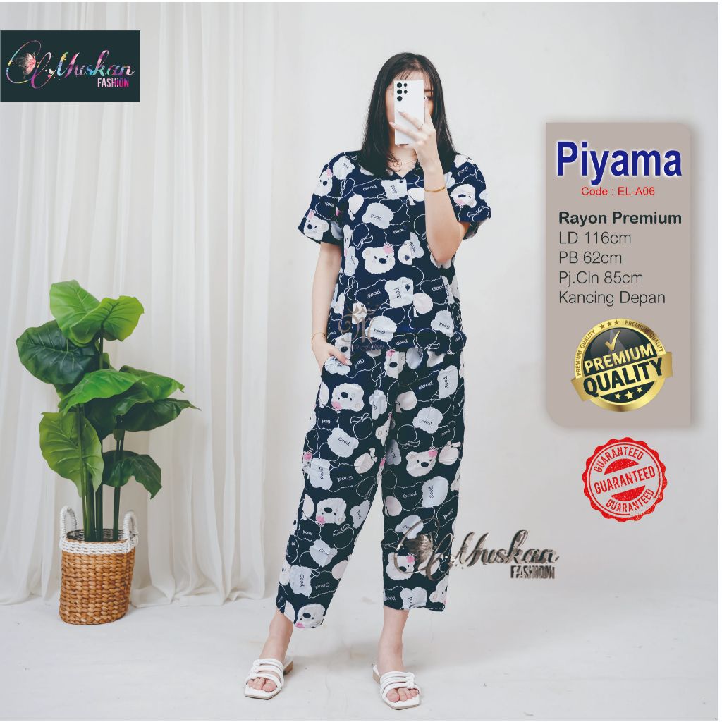 Piyama Setelan Bahan Rayon Premium Kekinian Dingin dan Lembut Busui Friendly