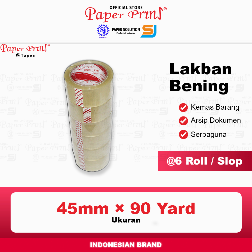 

Lakban Bening Packaging Tape Paperpryns 45mm X 90 yard (@1 Slop isi 6 Roll) RB9