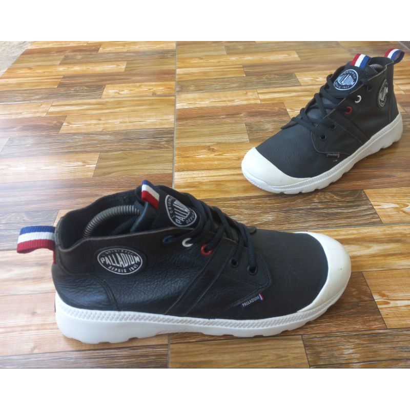 Sepatu Palladium Pallaville Mid Lea Black Vintage Martin Boots
