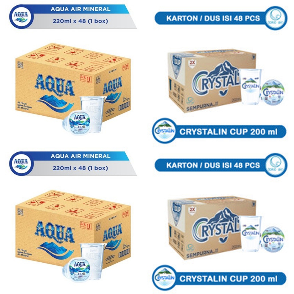 

x1 Karton CRYSTALIN 220mL gelas cup | AQUA 220mL gelas cup AMDK Air Mineral