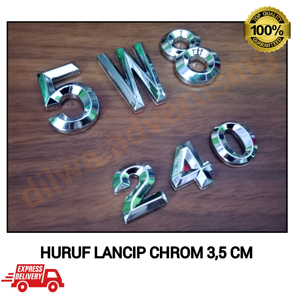 NOMOR ANGKA DAN HURUF PLAT MOTOR LANCIP CHROM 3,5 Cm