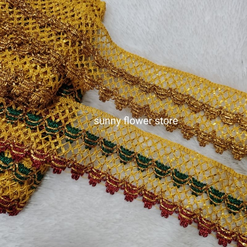 RENDA GOLD 2  LINE LEBAR 7 CM ISI 10YARD