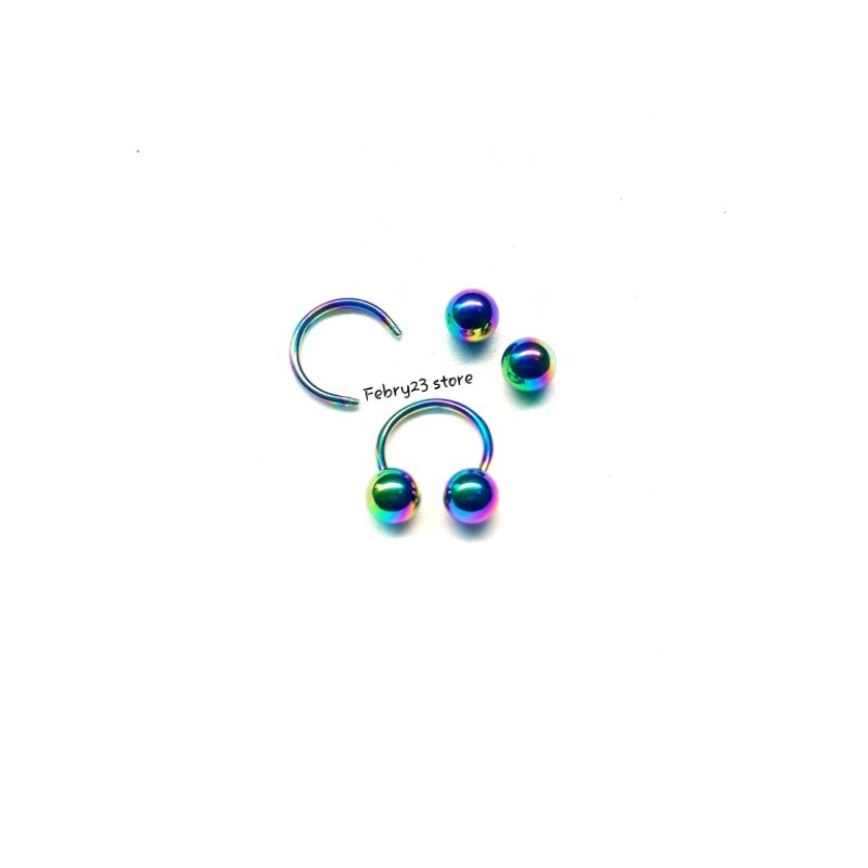 ball 5mm anting piercing tapal kuda pelangi mini tusuk tindik barbel titanium pria & wanita