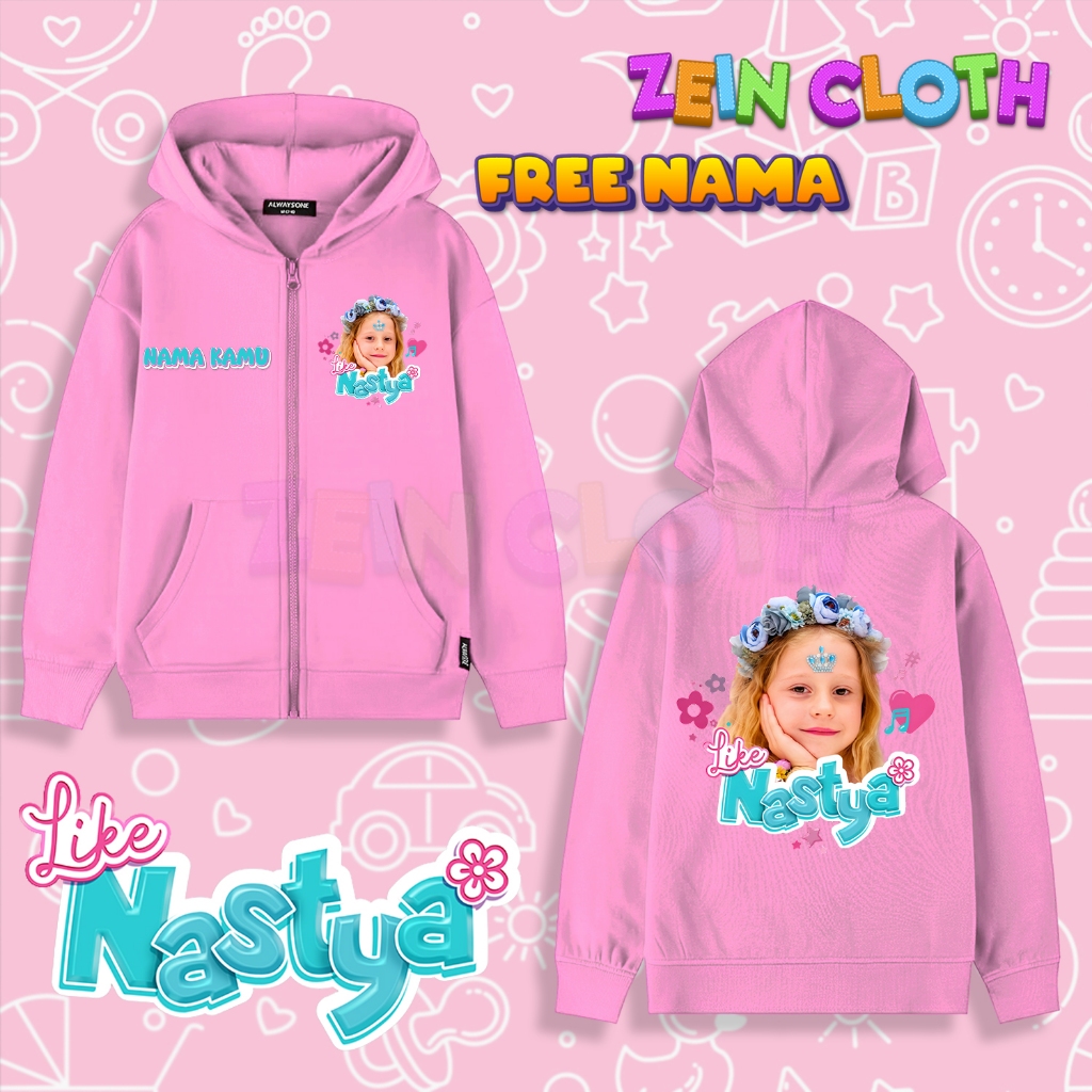 Jaket Like Nastya Anak / Hoodie anak Like Nastya Youtuber Free tambah nama