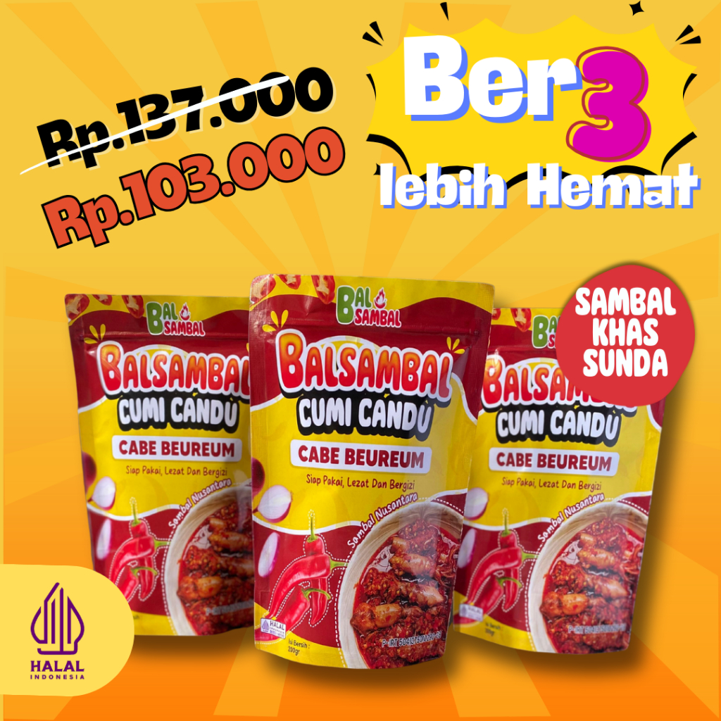 

Balsambal - Dapat 3 pack cumi candu cabe baeruem / sambal nusantara