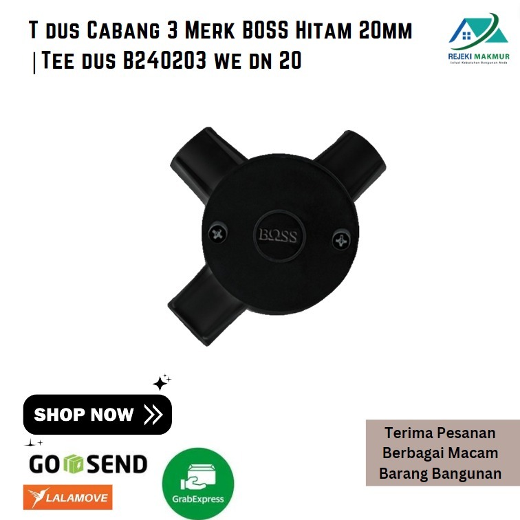 T dus Cabang 3 Merk BOSS Hitam 20mm |Tee dus B240203 we dn 20
